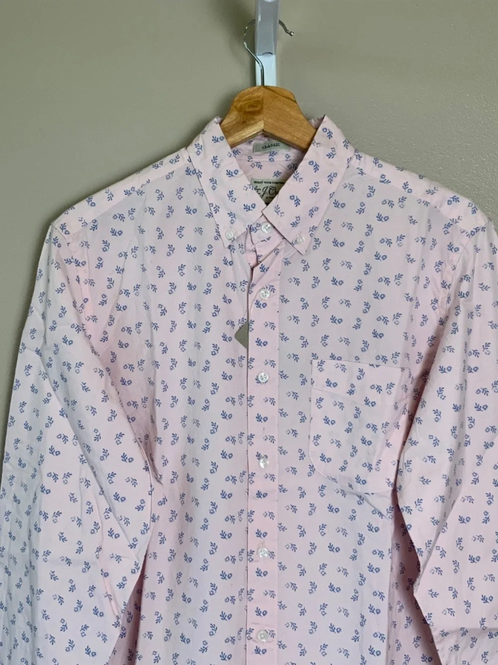 J. Crew Classic Stretch Secret Wash Button Down Shirt in Pink Branches